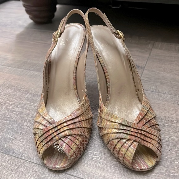 Stuart Weitzman Snake Skin Wicky Peep toe Slingback Sandal - Picture 2 of 8